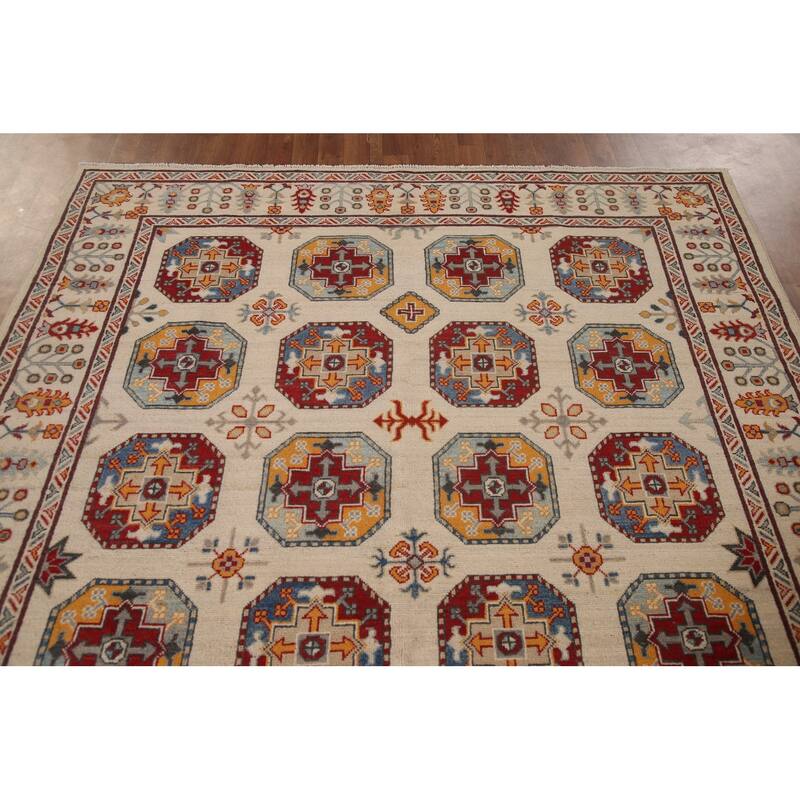 Geometric Kazak Area Rug Handmade Oriental Wool Carpet - 6'8" x 9'11"