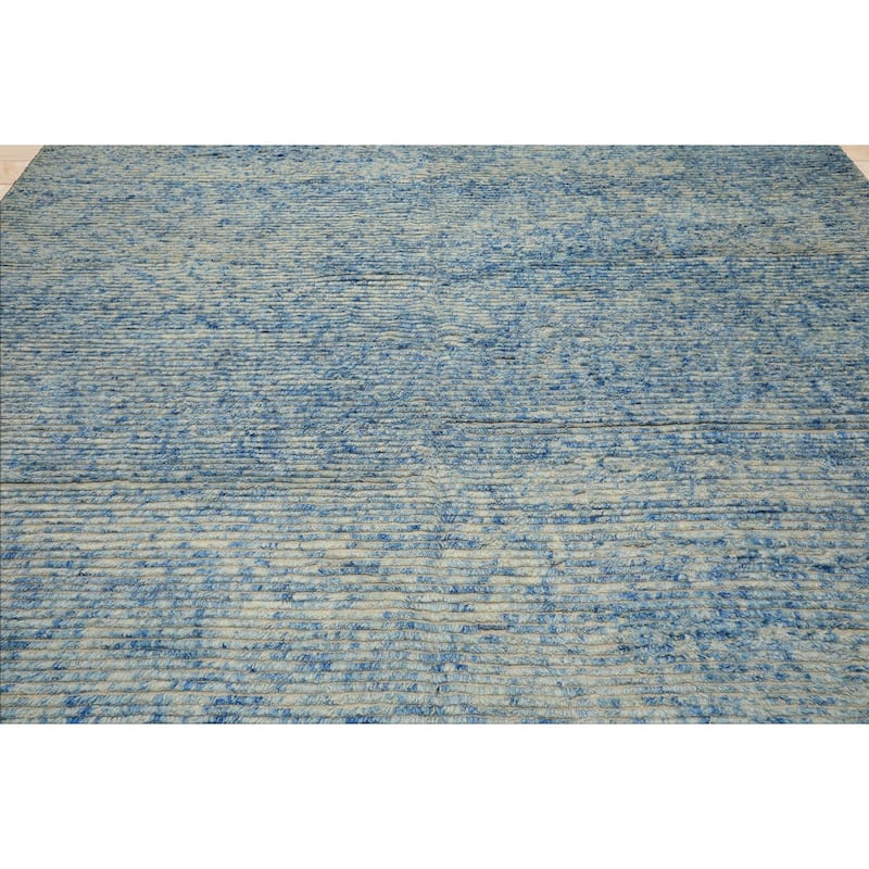 10x14 Tibetano Hand Knotted Wool Blue Modern & Contemporary Plush Pile Textured Rug - 10' x 14'