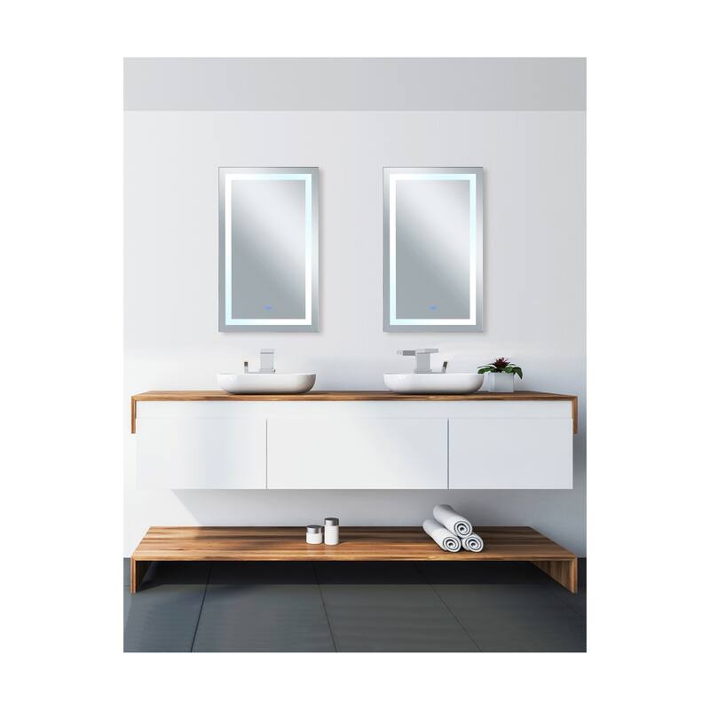 49" x 30" Abril Matte White Rectangle LED Wall Mirror
