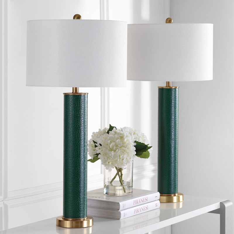 SAFAVIEH Lighting Tomika 32-inch Faux Alligator Grey Table Lamp (Set of 2) - 15"x15"x31.5" - 15Wx15Dx32H