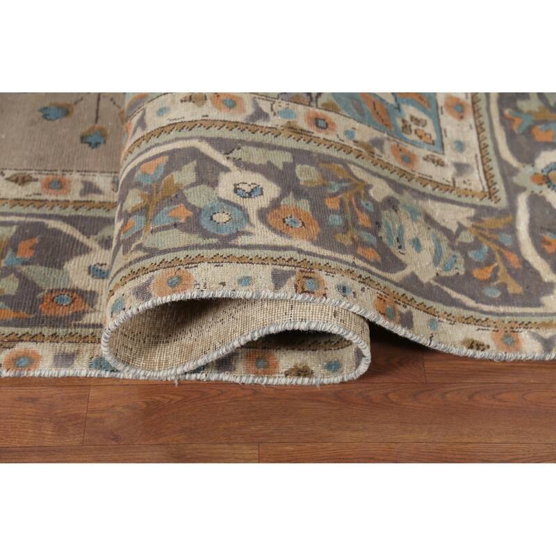 Brown Tabriz Persian Vintage Area Rug Handmade Wool Carpet - 8'3"x 11'3"