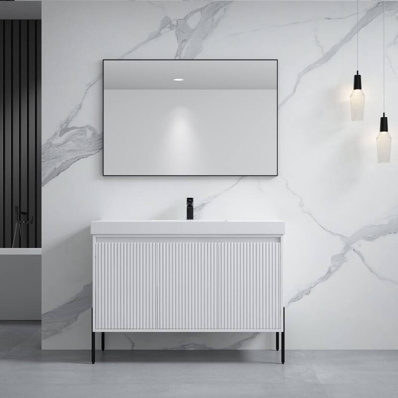 Ripple 48" Bathroom Vanity Kit (Assembly Required) - White - Single White Resin Sink