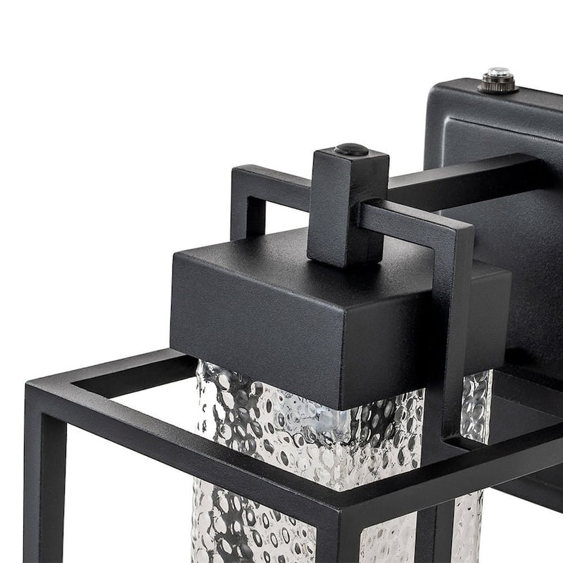 Modern Black 1-Light Hammered Glass Lantern Outdoor Wall Sconce