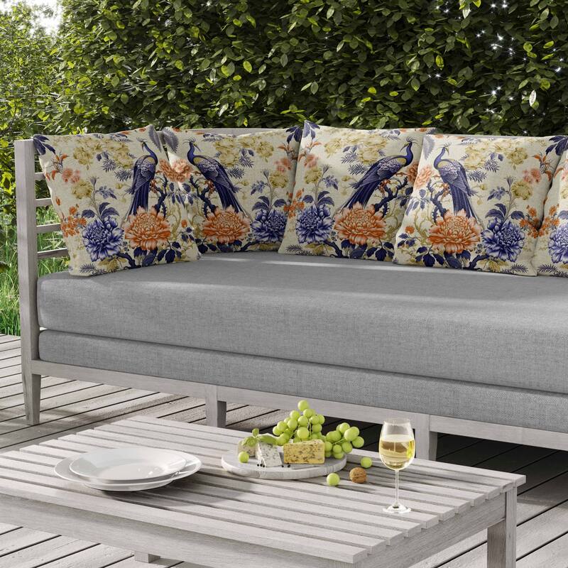 Peacock Panache Indoor/Outdoor Reversible Throw Pillow Blue and Orange