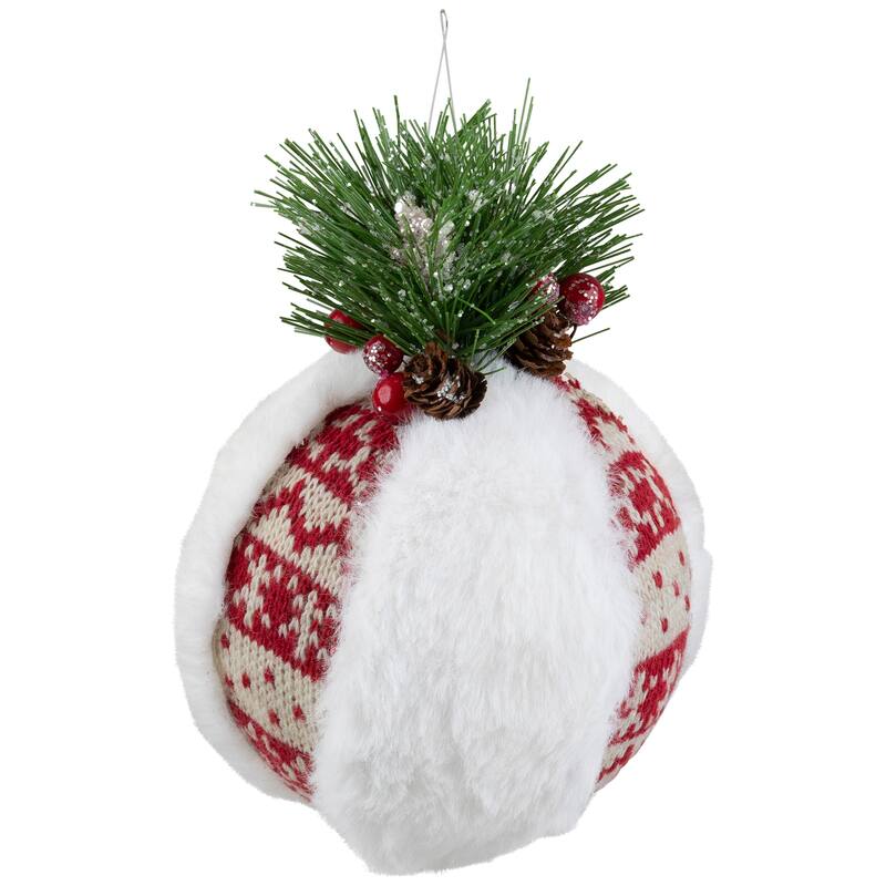 Faux Fur and Nordic Print Christmas Ball Ornament - 8"
