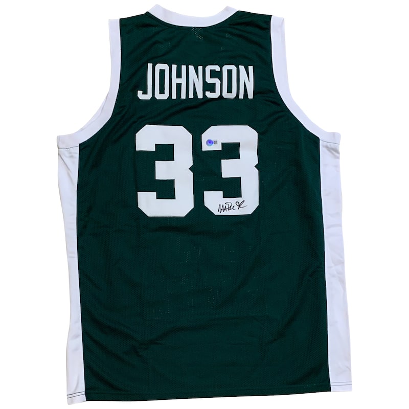 Magic Johnson Autographed College Style Green Signed Basketball Jersey Beckett COA - 8'6" x 11'6"