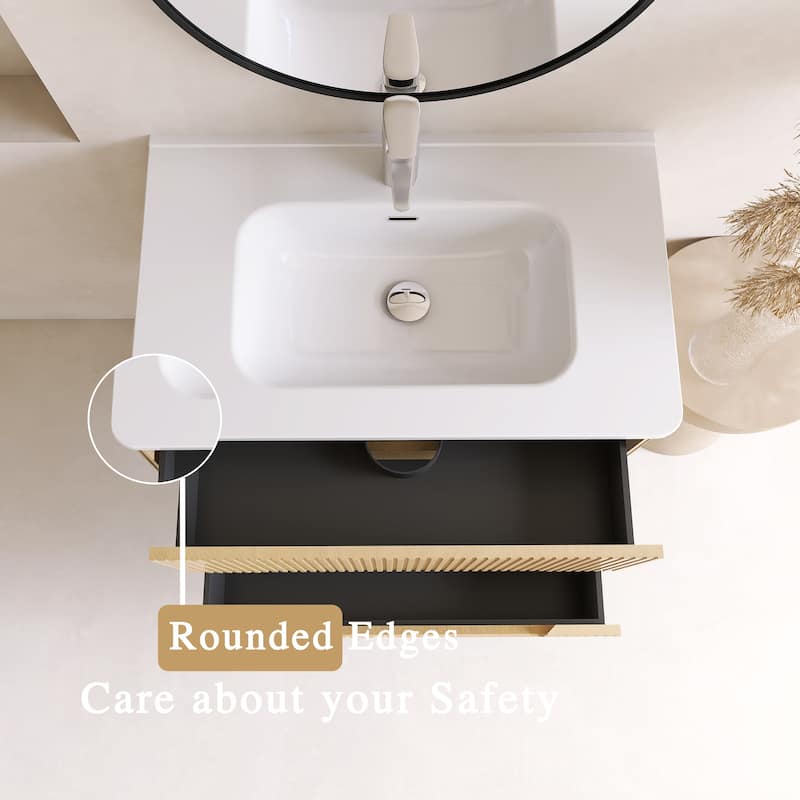 Emma 30 inch Wall-Mounted Bathroom Vanity Set with Integrated Ceramic Sink - 30"x18"x20"