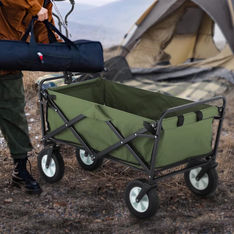 GDY Convenient Outdoor Camping Wagon, Folding Cart with Wheels, Outdoor Shopping Trolley - Green