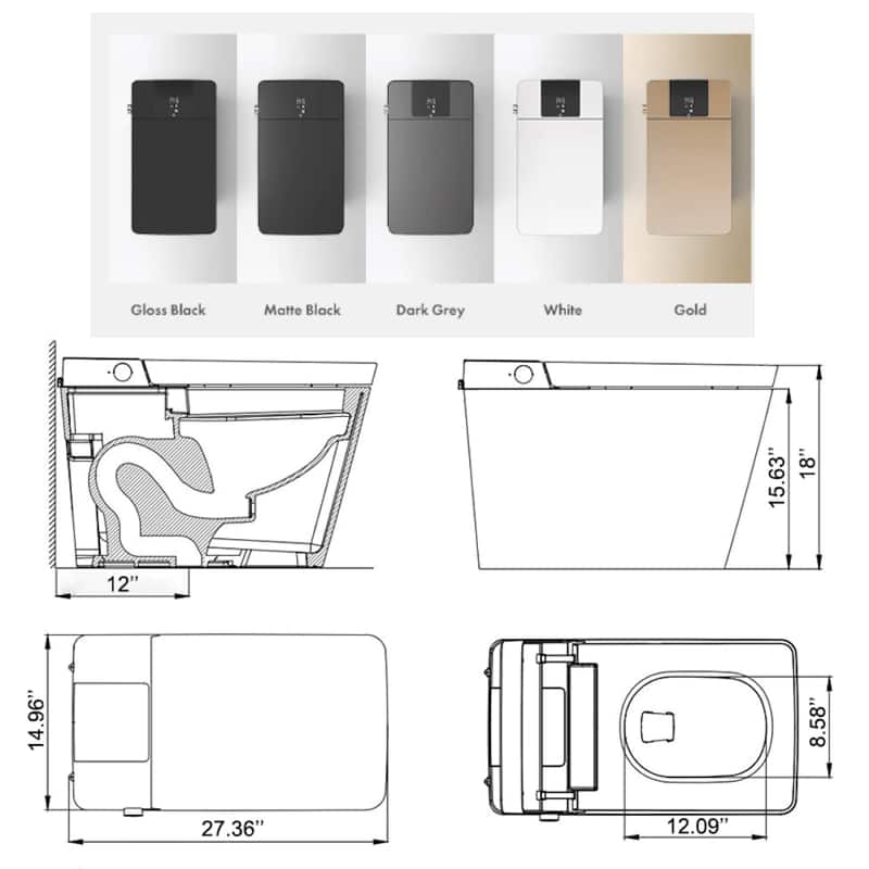 Giving Tree Smart Square One-Piece Floor Toilet with Remote Control and Automatic Cover - N/A