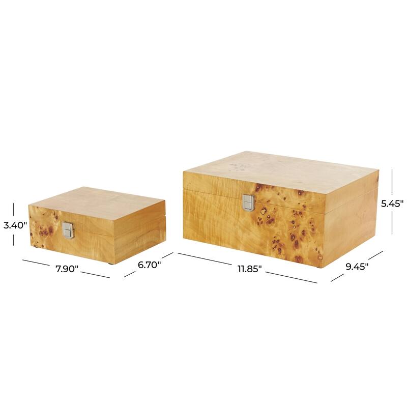 Brown Wood Storage Decorative Box with Natural Wood Grains and Silver Latches (Set of 2) - 9"W x 12"L x 5"H