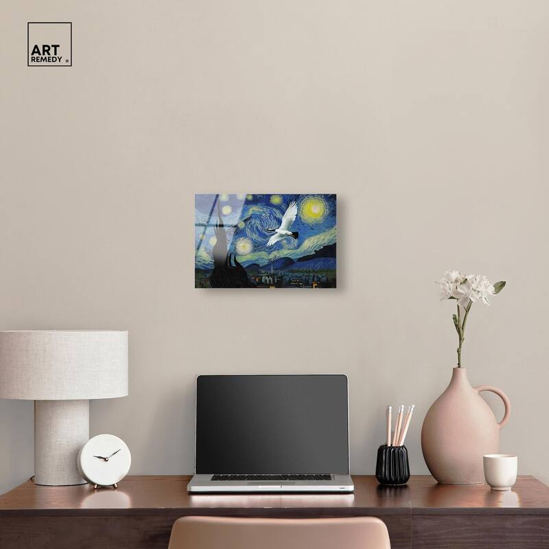 Crane Starry Night Acrylic by Art Remedy, Ready to Hang