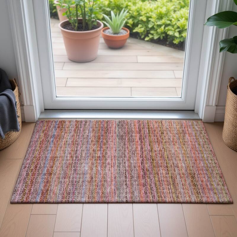 Machine Washable Indoor/Outdoor Transitional Striped Chantille Rug