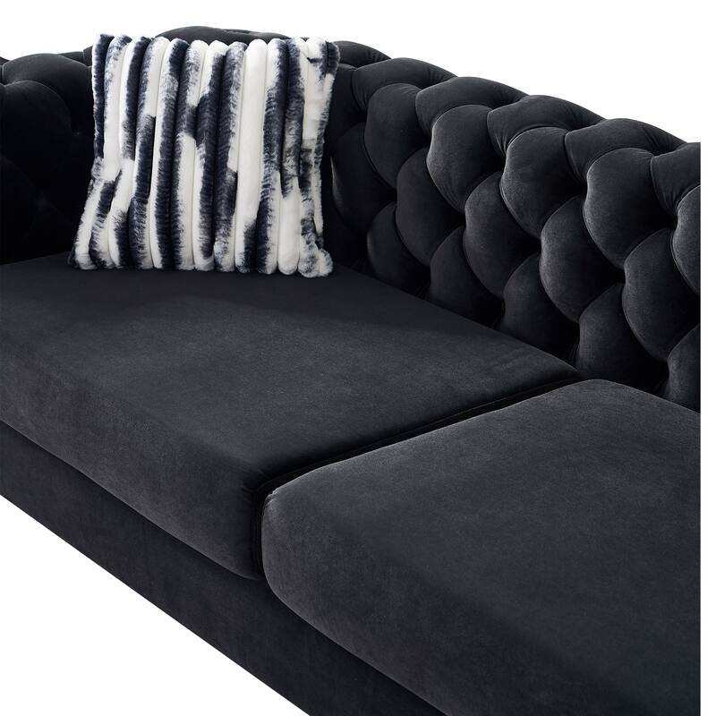 3-Seater Sofa Couch Sleeper Sofa Couch with Square Armrests, Black Lounge Sofa Couch Settee Accent Couch