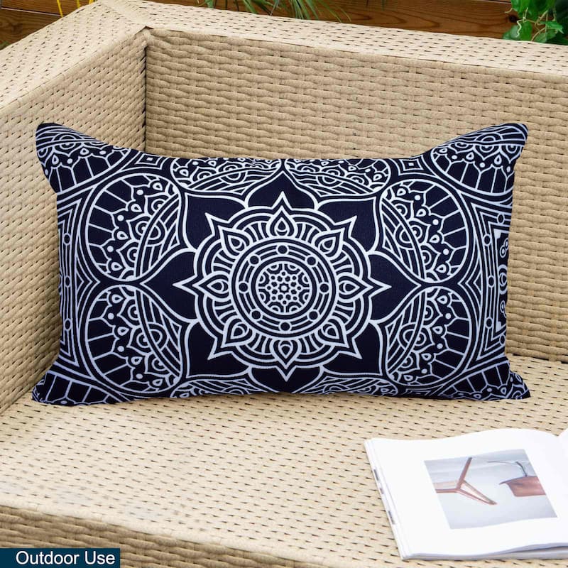 Decorative Indoor/Outdoor Weatherproof Lumbar Throw Pillows with Inserts (Set of 2) -12x20 - 18x18 Inches