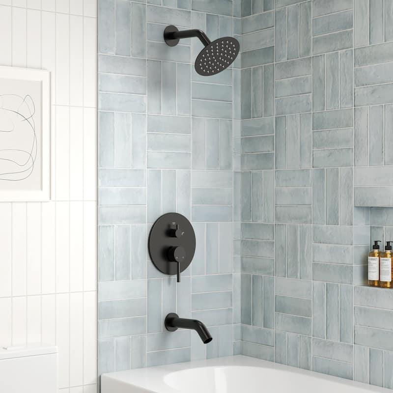 6" Dual-Function Tub and Shower Faucet Set, Modern Tub And Shower Trim Kit Valve Included - Matte Black