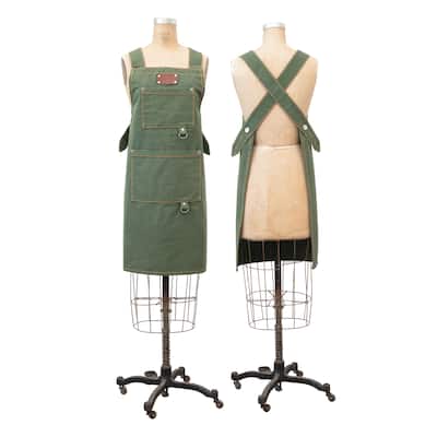 Cotton Canvas Cross Back Apron with Pockets & Rivets, Green