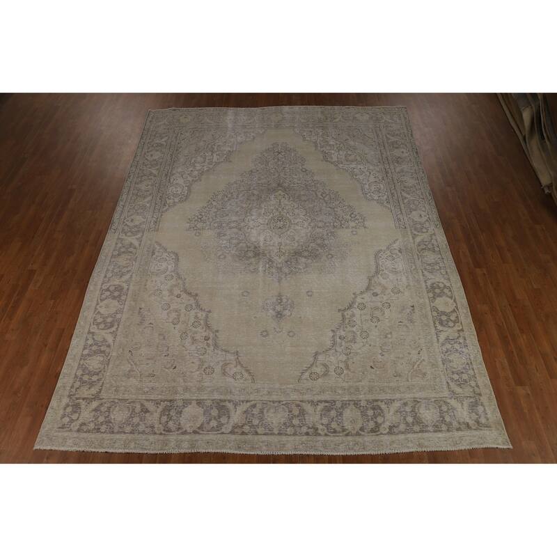 Traditional Medallion Tabriz Persian Vintage Wool Carpet - 9'7" x 12'7"