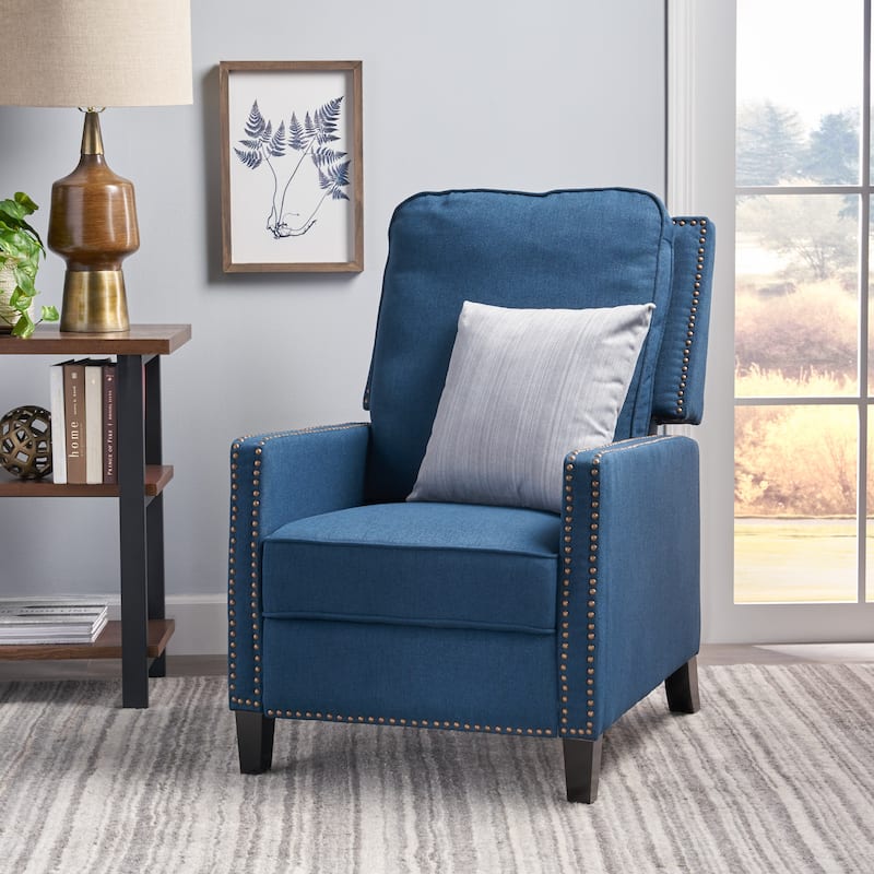 Fabric Upholstered Recliner Chair, Mid-Century Modern Recliner Adjustable Single Sofa Chair with Thicker Seat Cushion - Dark Blue