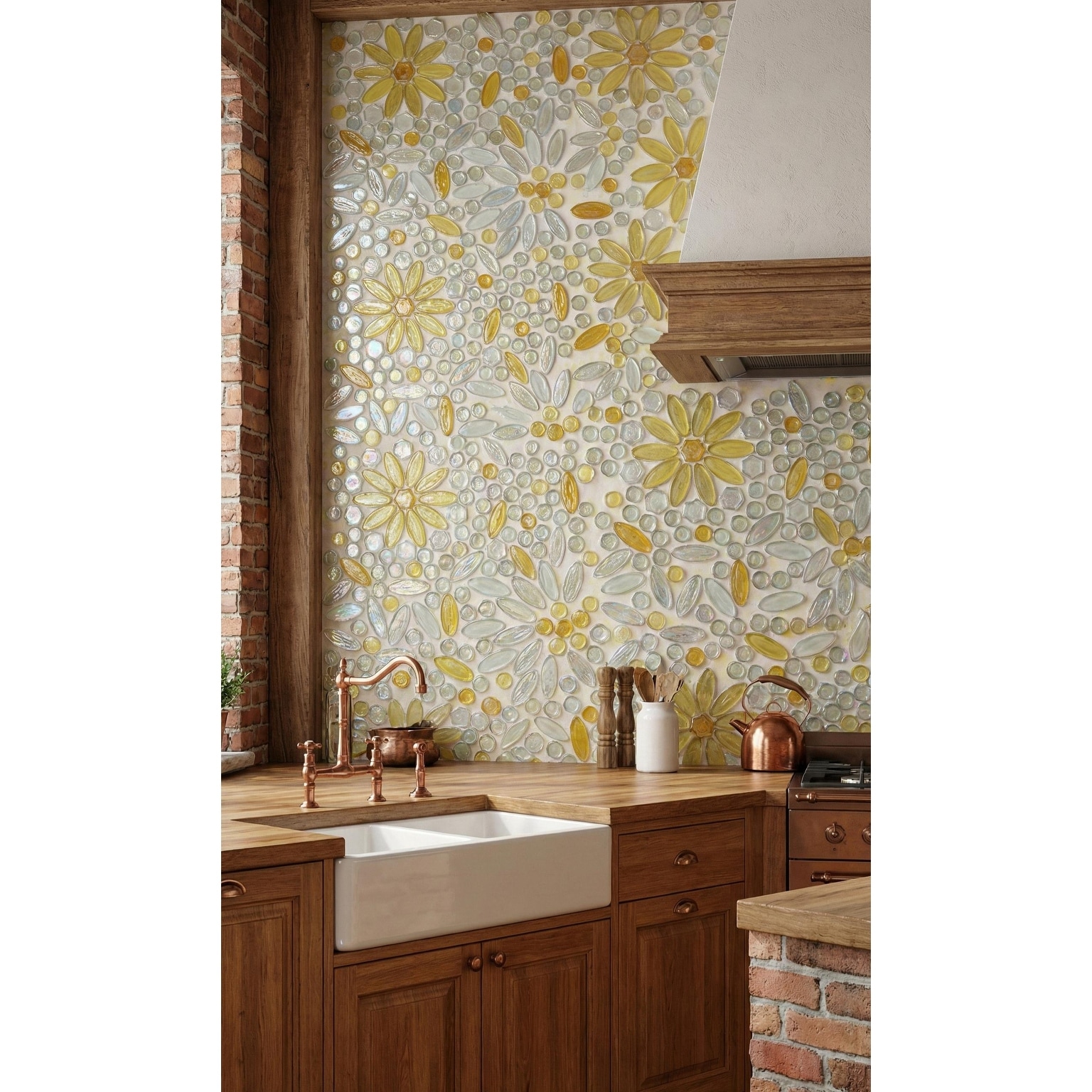 ES STONE - Floral Pattern Glass Mosaic Tile - Decorative Wall & Backsplash Tile - Case (10 Sheets)