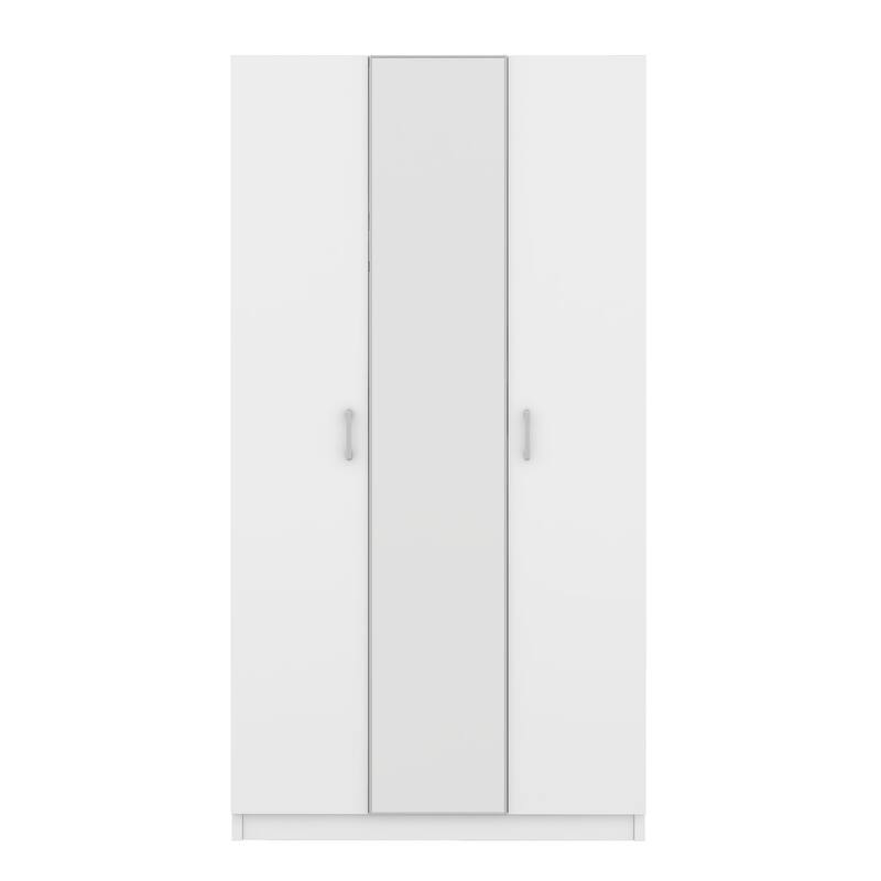 3-Door Wardrobe Mirror Armoire with Hanging Rod and 3 Shelves
