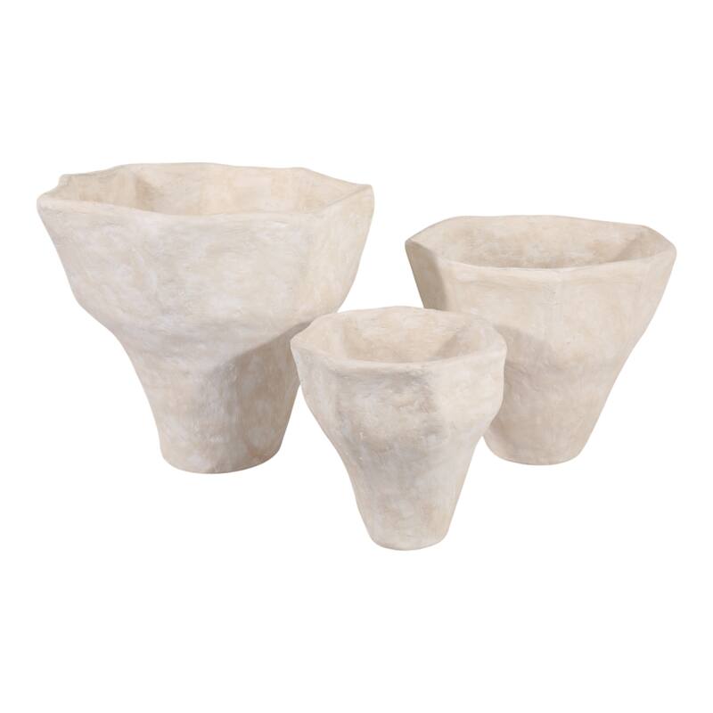Pottery Garden Planter Textured Design (Set of 3) - 12/16/20" Ivory - 20" x 20" x 18"