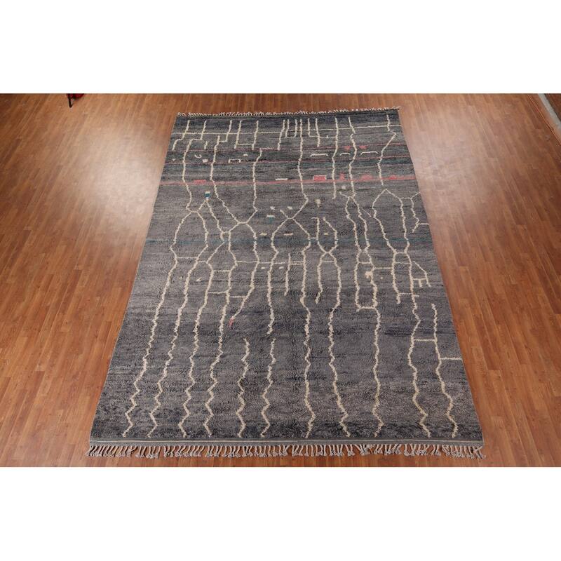 Grays & Blues Moroccan Area Rug Hand-Knotted Wool Carpet - 9'1" x 13'0"