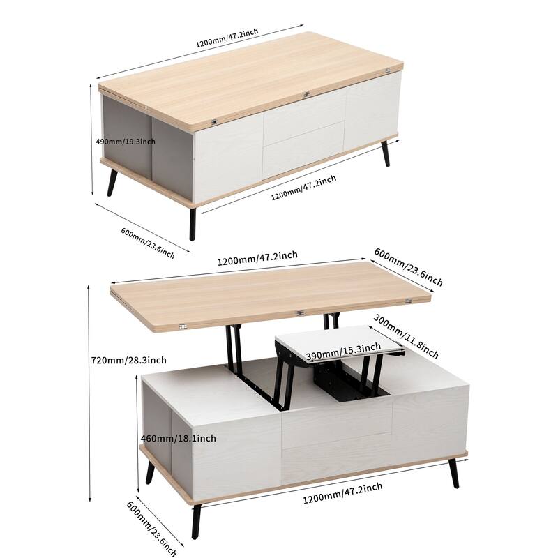 5 Pieces Lift Top Coffee Table Set with Storage Convertible Dining Table