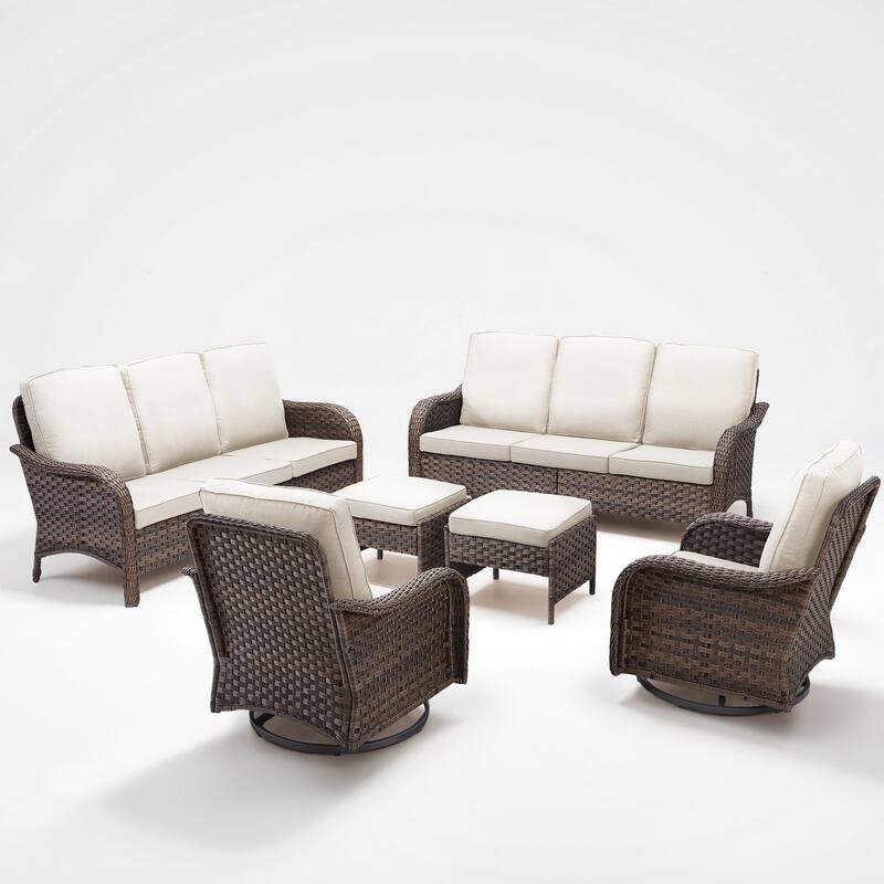 Cavira 6-Piece Outdoor Patio Brown Wicker Sofa Set with Olefin Cushions