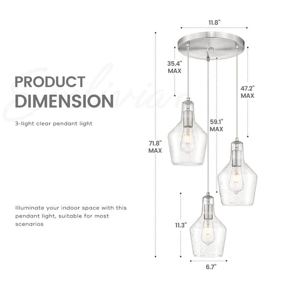 dimension image slide 0 of 4, Modern 3-Light Kitchen Island Chandelier