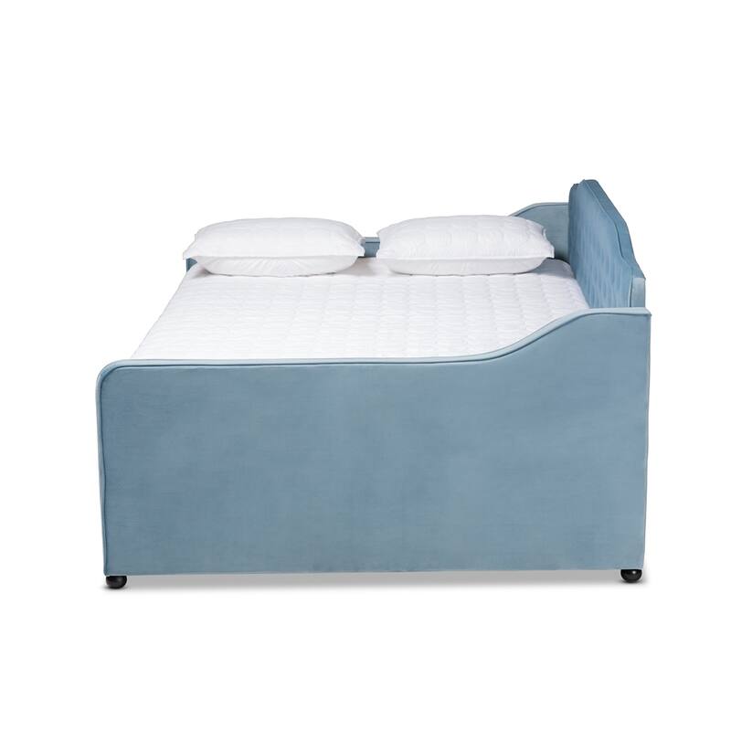 Freda Transitional and Contemporary Light Blue Velvet Fabric Upholstered and Button Tufted Daybed