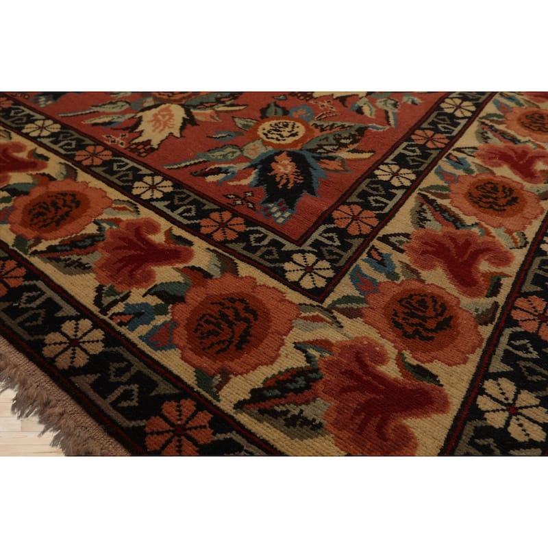 7'9''x10 Hand Knotted Wool Rose Karabagh Rare Romanian Caucasian Rug - 7' 9'' x 10'
