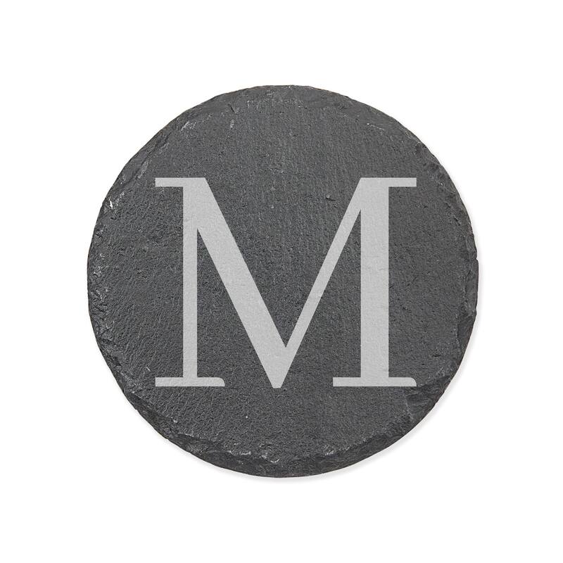 Personalized Letter Round Slate Coaster - 1 piece - M - Slate