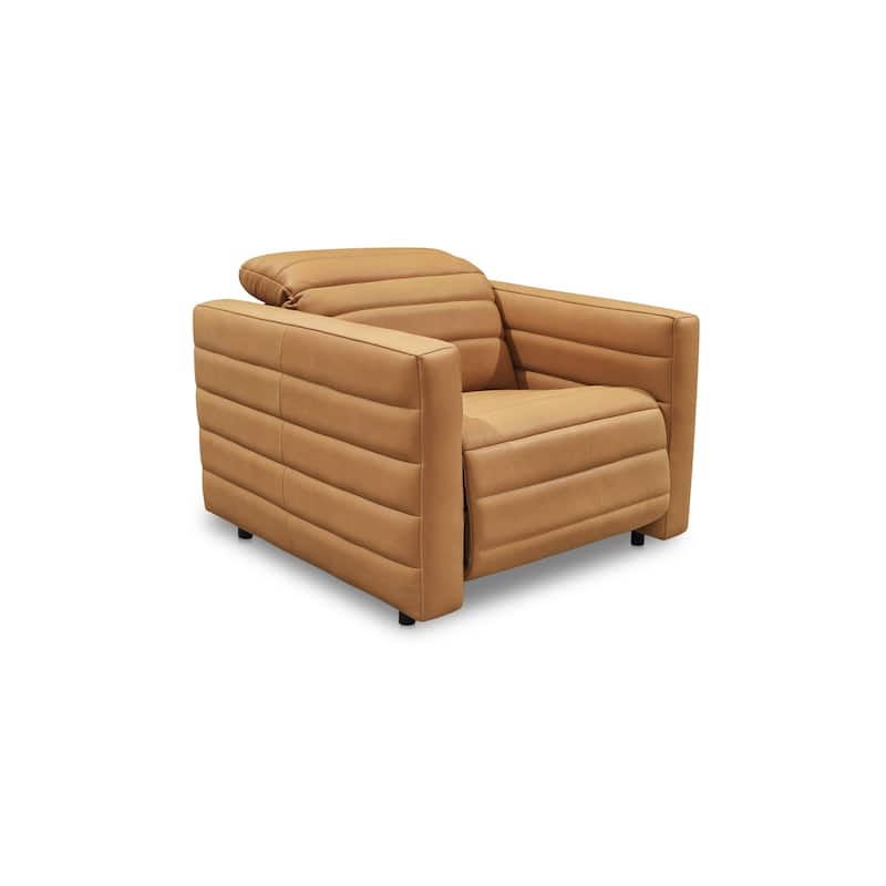 NADAAL STUDIOS Serelith Power Recliner, Channel-Tufted Top Grain Leather with Hidden Recline Function, Tan