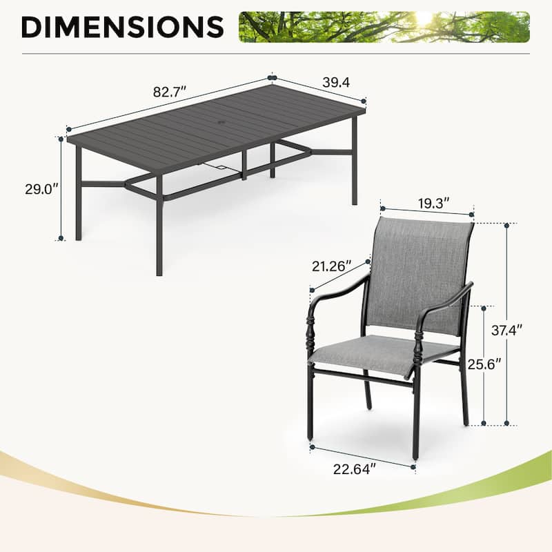 MAISON ARTS 9-Piece Patio Dining Set with Square/Rectangular Metal Table and 8 Gourd Head Shape Armrest Dining Chairs