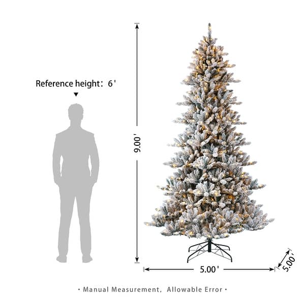 dimension image slide 0 of 7, Glitzhome 6FT/7.5FT/9FT/11FT Snow Flocked Pre-lit Artificial Fir Christmas Trees