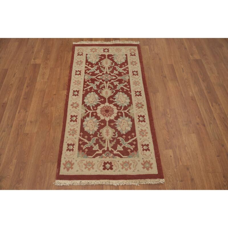 Hand Knotted Oriental 100% Wool Carpet Traditional All-Over Red Ziegler Area Rug - 3' 11'' X 1' 11''