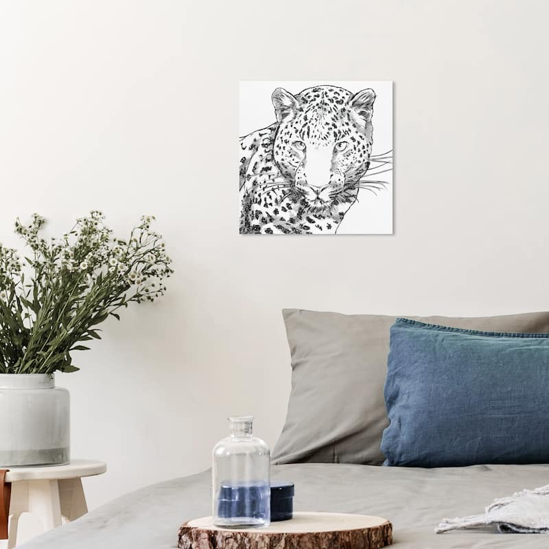 Wynwood Studio Canvas Animals Glitter Stripes Leopard Black White and Metallic Gray Modern & Contemporary Wall Art Canvas Print - 12 x 12