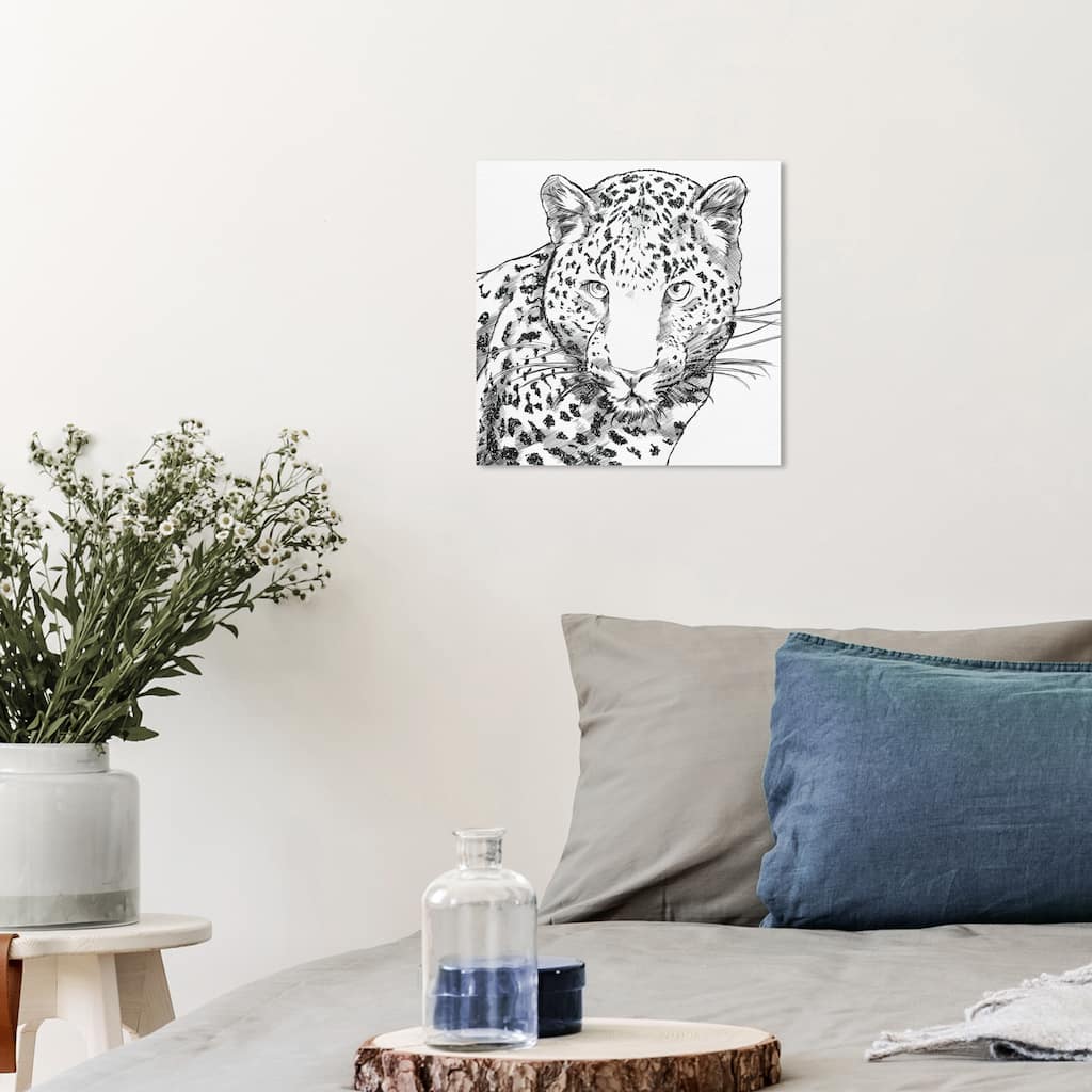 Wynwood Studio Canvas Animals Glitter Stripes Leopard Black White and Metallic Gray Modern & Contemporary Wall Art Canvas Print
