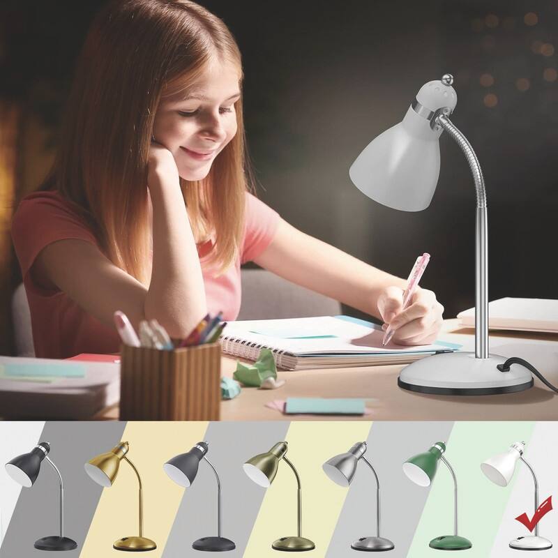Metal Desk Lamp, Adjustable Goose Neck Table Lamp - 6.69"D x 5.7"W x 14.17"H