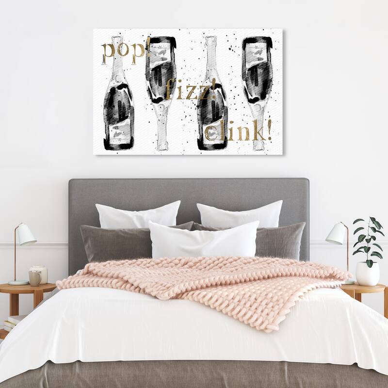Wynwood Studio 'Champagne Everywhere Noir' Drinks and Spirits Wall Art Canvas Print Champagne - Gold, White - 36 x 24