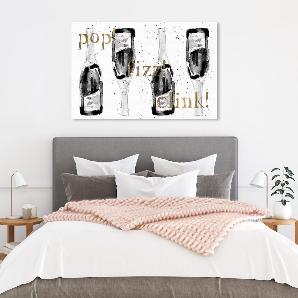 Wynwood Studio 'Champagne Everywhere Noir' Drinks and Spirits Wall Art Canvas Print Champagne - Gold, White