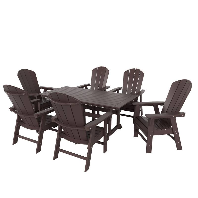 Laguna Hdpe All Weather Outdoor Patio Rectangular Adirondack Dining Chairs With Table (7-Piece Set) - Dark Brown