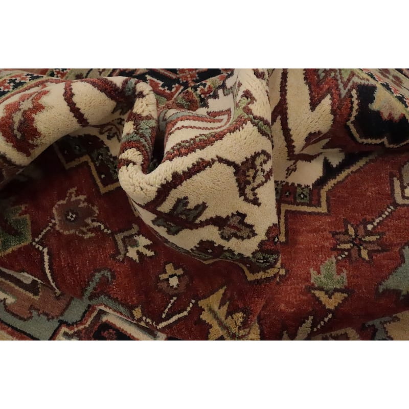 Hand Knotted Oriental 100% Wool Carpet Traditional Medallion Oranges & Rust Heriz (serapi) Area Rug - 14' 9'' X 11' 8''