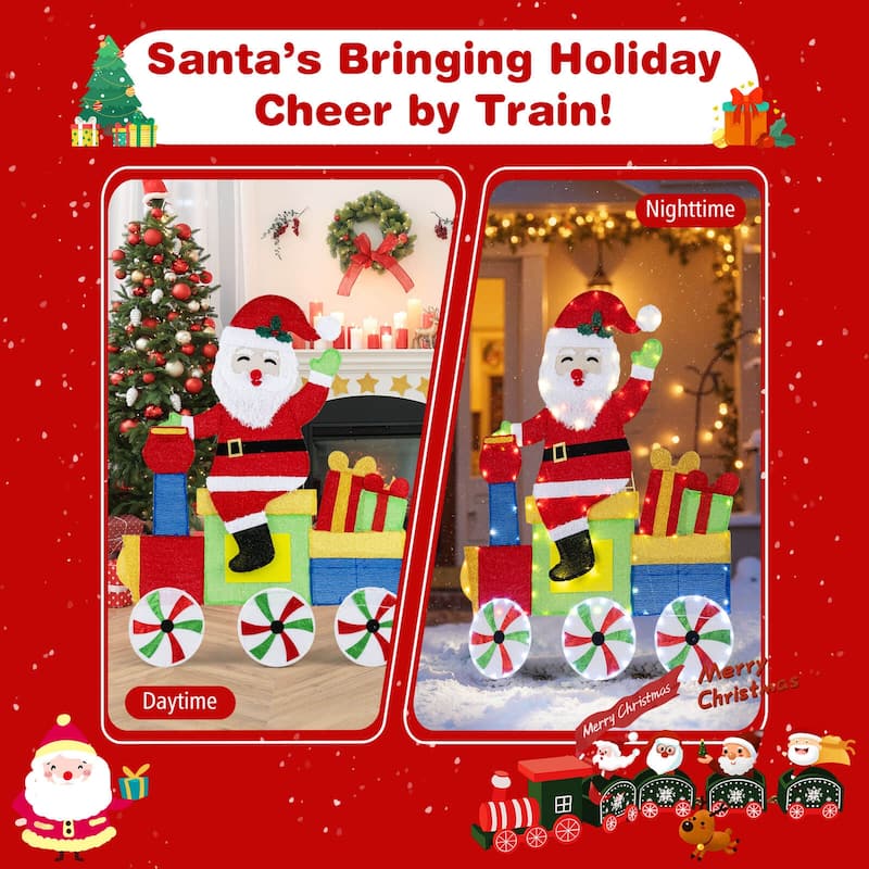 Costway Lighted Santa on Train Christmas Decoration with LED Lights - as pic shows - See Details