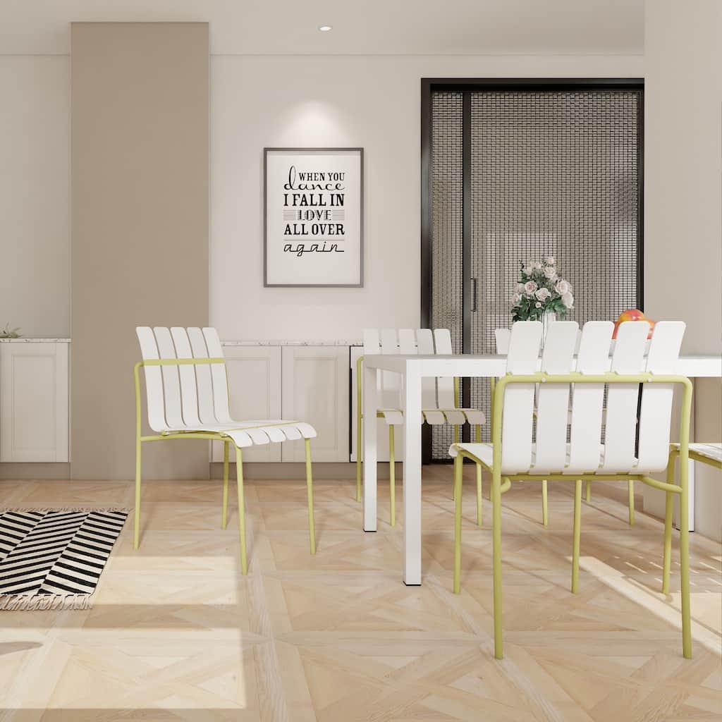 4-Pack Modern Striped Color Block Chairs - Waterproof PP Seat & Sturdy Metal Legs, Indoor/Outdoor Dining Set