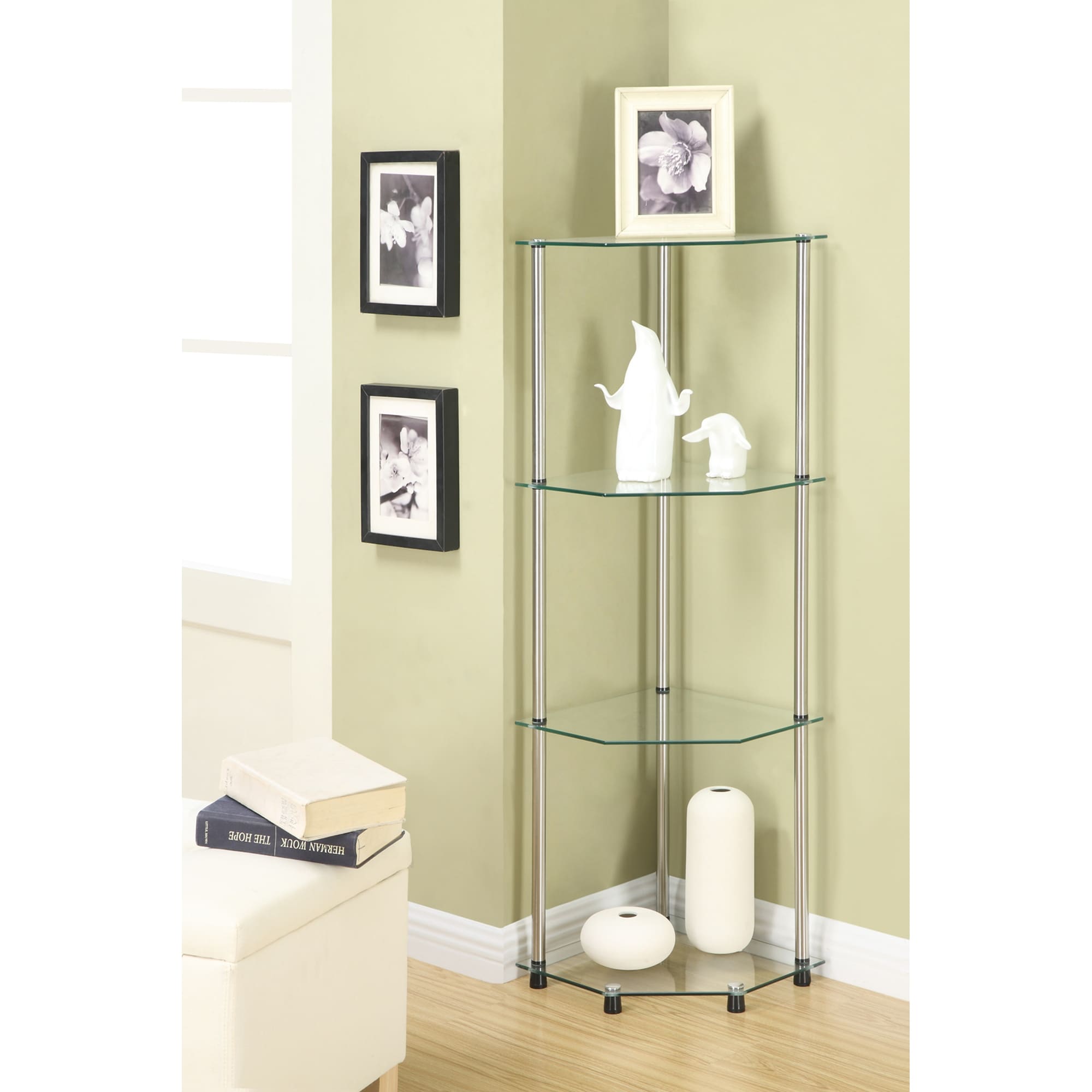 Corner glass bookshelf top