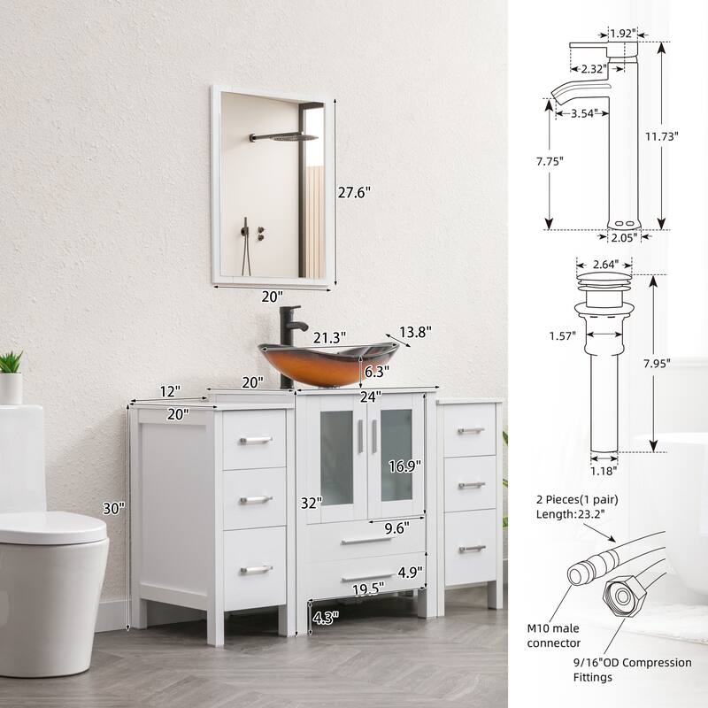 48" Bathroom Vanity Set Vessel Sink Mirror Faucet W/ Small Cabinet Combo