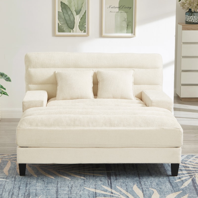 Modern Chaise Lounge Sofa 57.1" Sofa Bed Upholstered Lounge Sofa Chair with Adjustable Backrest and LED Light Strip