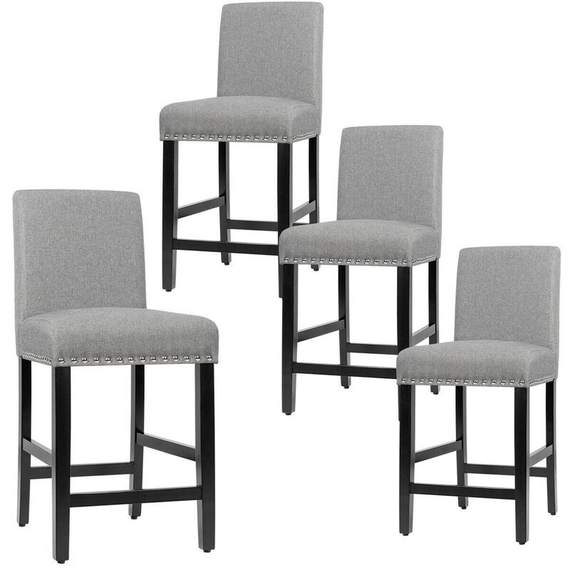 Gymax 4PCS Upholstered Counter Stools Bar Stool Home Kitchen w/ Wooden - See Details