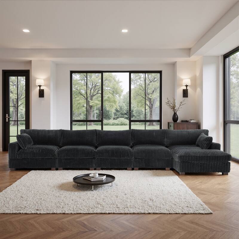 Cloud-Like Flannel Fabric Modular Sectional Sofa with Ottoman